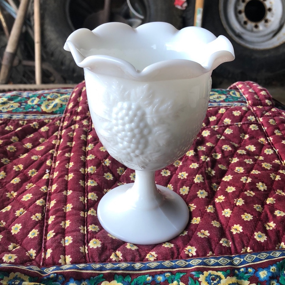 Vintage fluted milk glass dish